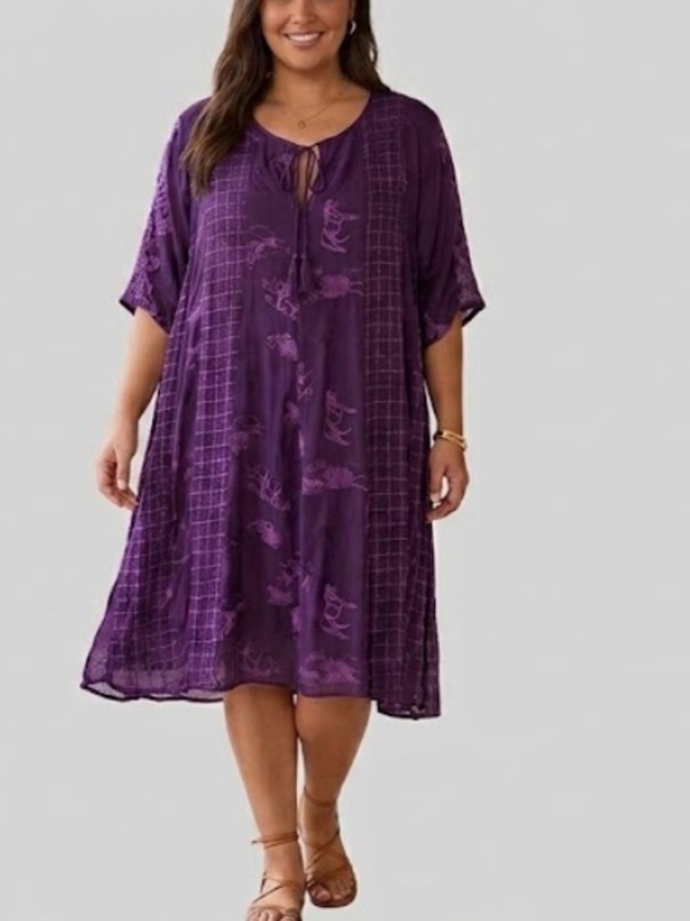 Johnny Was 1X Purple Embroidered Runswick Lora Horse Anchor Tunic Dress Boho